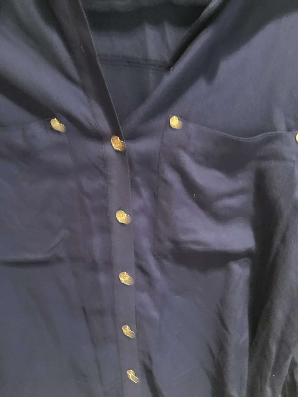 Michael Kors Dark Navy Button-Front Long Sleeve Shirt with Gold Buttons